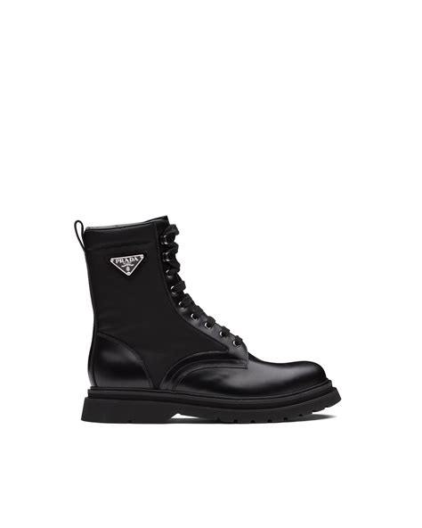 Black Brushed Leather Combat Boots 